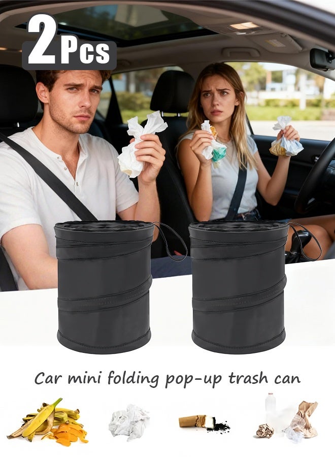 علبة قمامة السيارة مكونة من قطعتين، سلة قمامة صغيرة قابلة للطي - كيس قمامة معلق مقاوم للماء مزود بشريط فيلكرو، أسود - Image 1